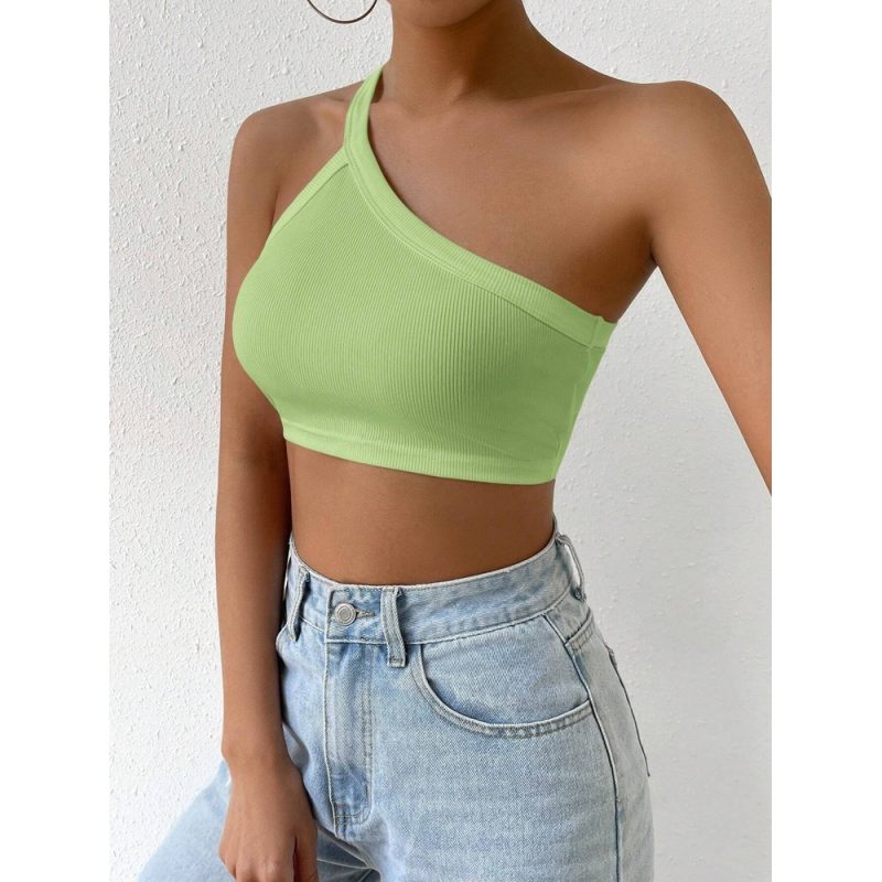 Top cropped damă slim fit pe un umăr Verde – FITINT 341 2025 2
