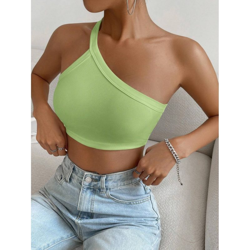 Top cropped damă slim fit pe un umăr Verde – FITINT 341 2025 3