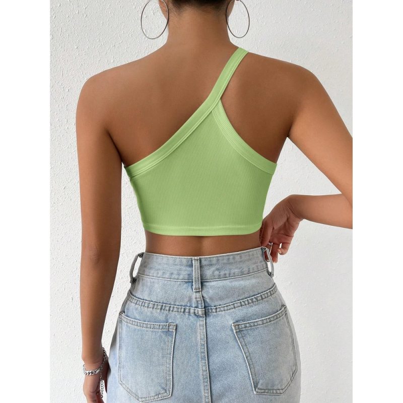 Top cropped damă slim fit pe un umăr Verde – FITINT 341 2025 5