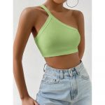Top cropped damă slim fit pe un umăr Verde – FITINT 341 2025 7
