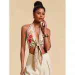 Bluză damă de vară decupaj frontal spate gol Floral– FITINT 081 2025 7