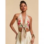Bluză damă de vară decupaj frontal spate gol Floral– FITINT 081 2025 17