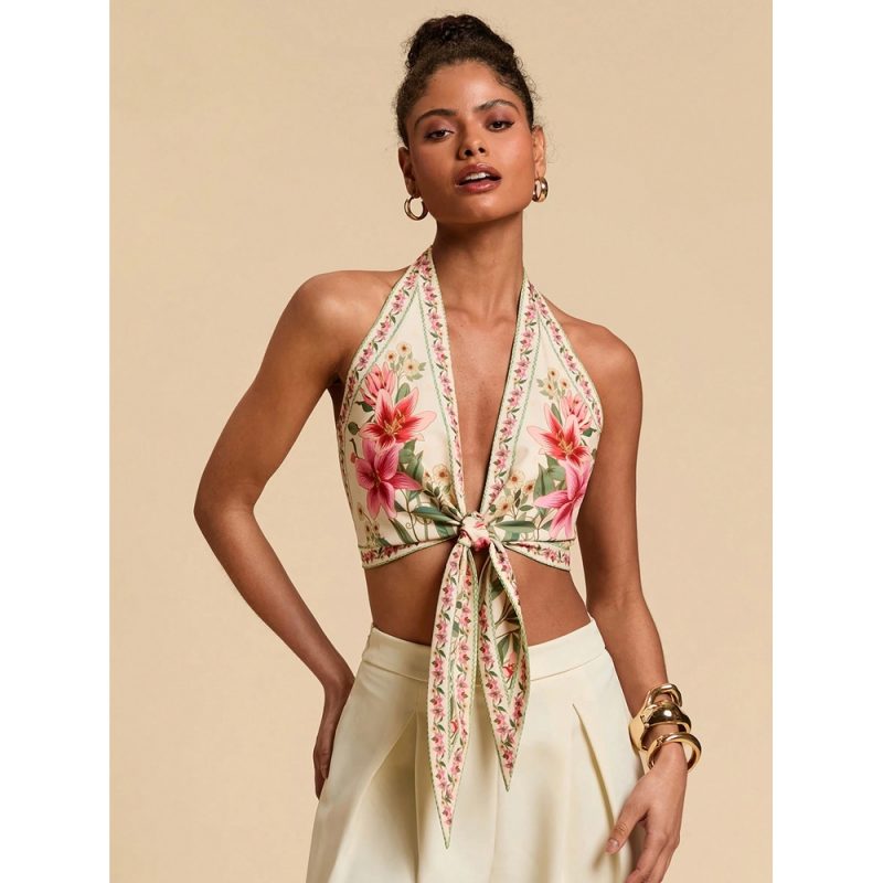 Bluză damă de vară decupaj frontal spate gol Floral– FITINT 081 2025 6