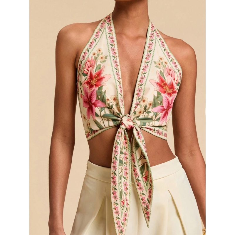 Bluză damă de vară decupaj frontal spate gol Floral– FITINT 081 2025 2