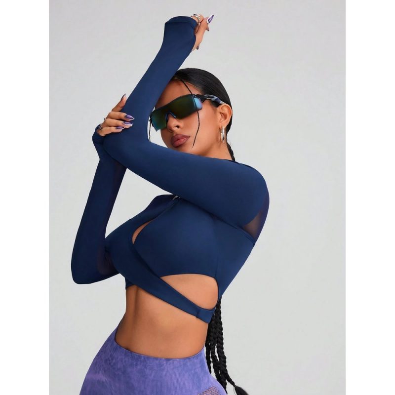 Bustieră sport damă material elastic Albastru – FITINT 402 2025 4