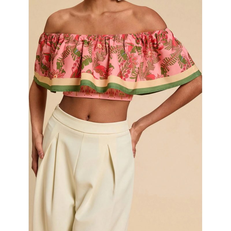 Cămașă damă decupaj umăr imprimeu tropical Multicolor FITINT 253 2025 7