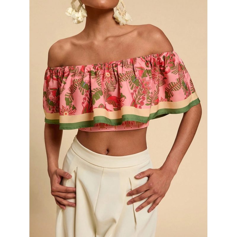 Cămașă damă decupaj umăr imprimeu tropical Multicolor FITINT 253 2025 2