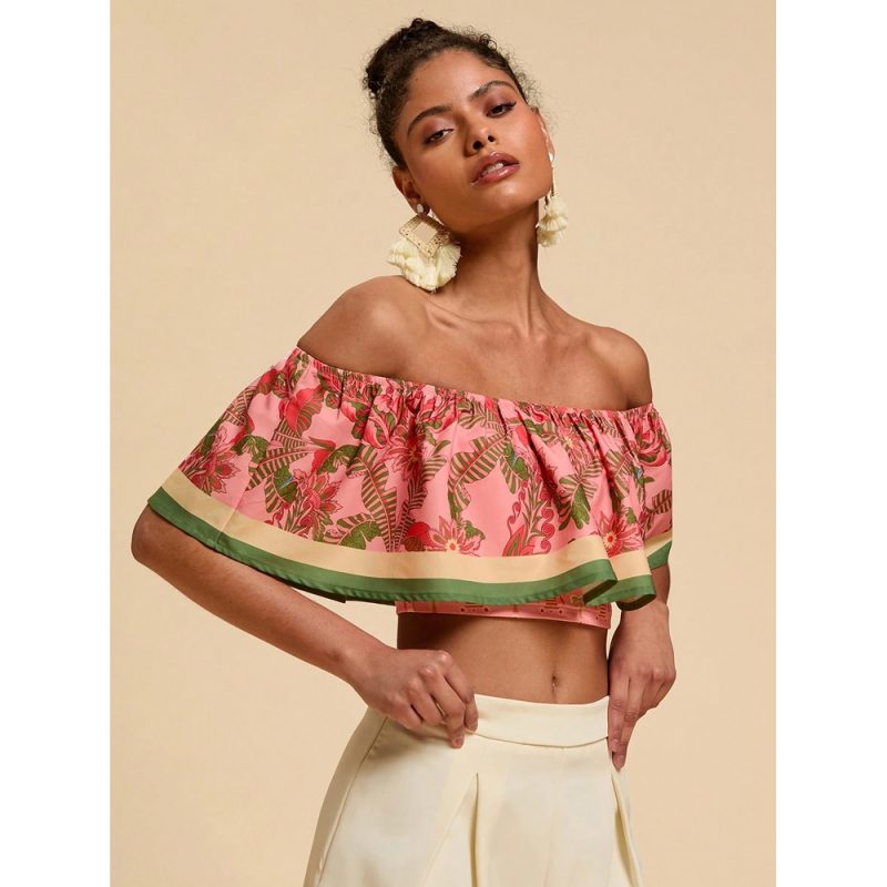 Cămașă damă decupaj umăr imprimeu tropical Multicolor FITINT 253 2025 1