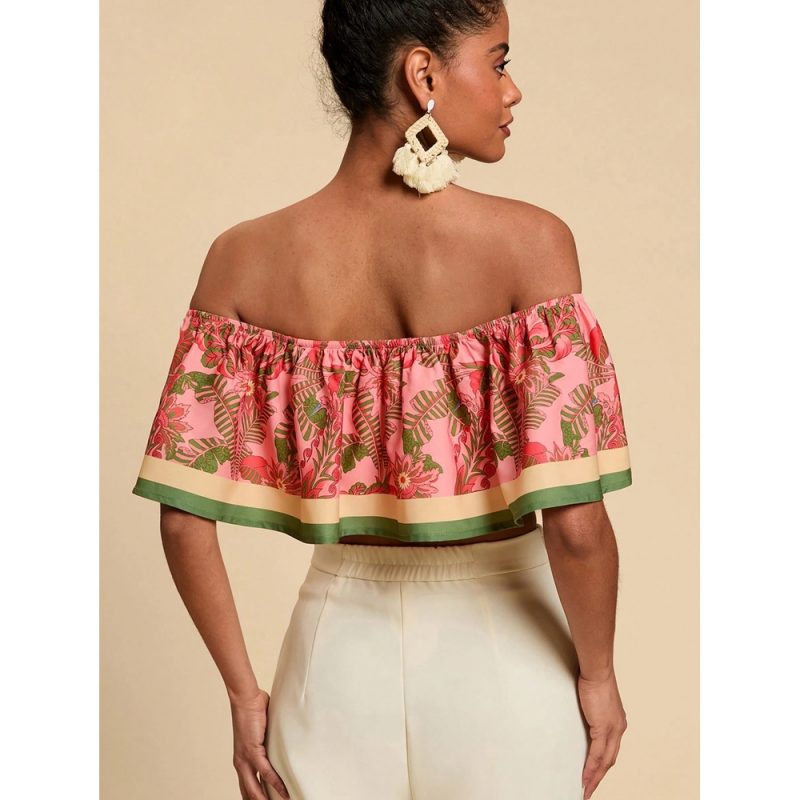 Cămașă damă decupaj umăr imprimeu tropical Multicolor FITINT 253 2025 4