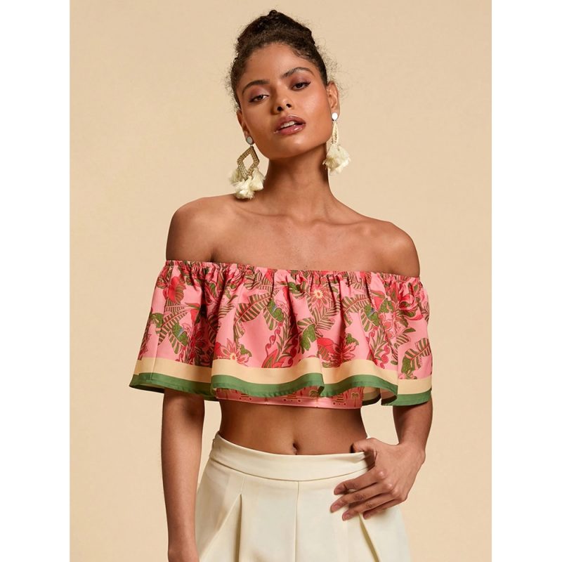 Cămașă damă decupaj umăr imprimeu tropical Multicolor FITINT 253 2025 5