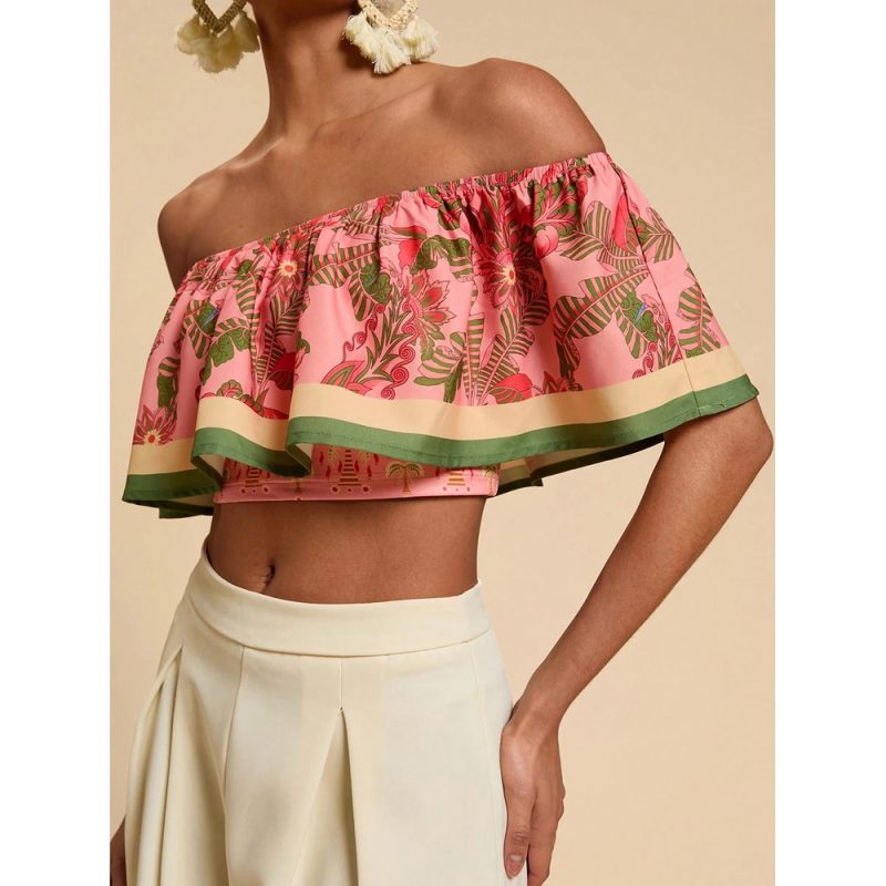 Cămașă damă decupaj umăr imprimeu tropical Multicolor FITINT 253 2025 6