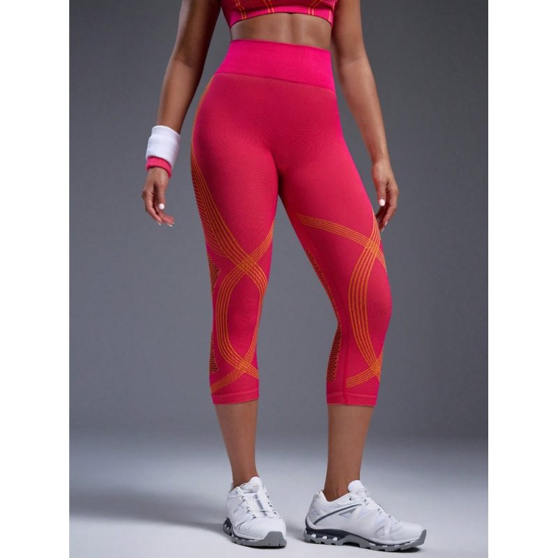 Colanți sport damă push up cu plasă elastică talie înaltă Rosu – FITINT 216 - imagine 2