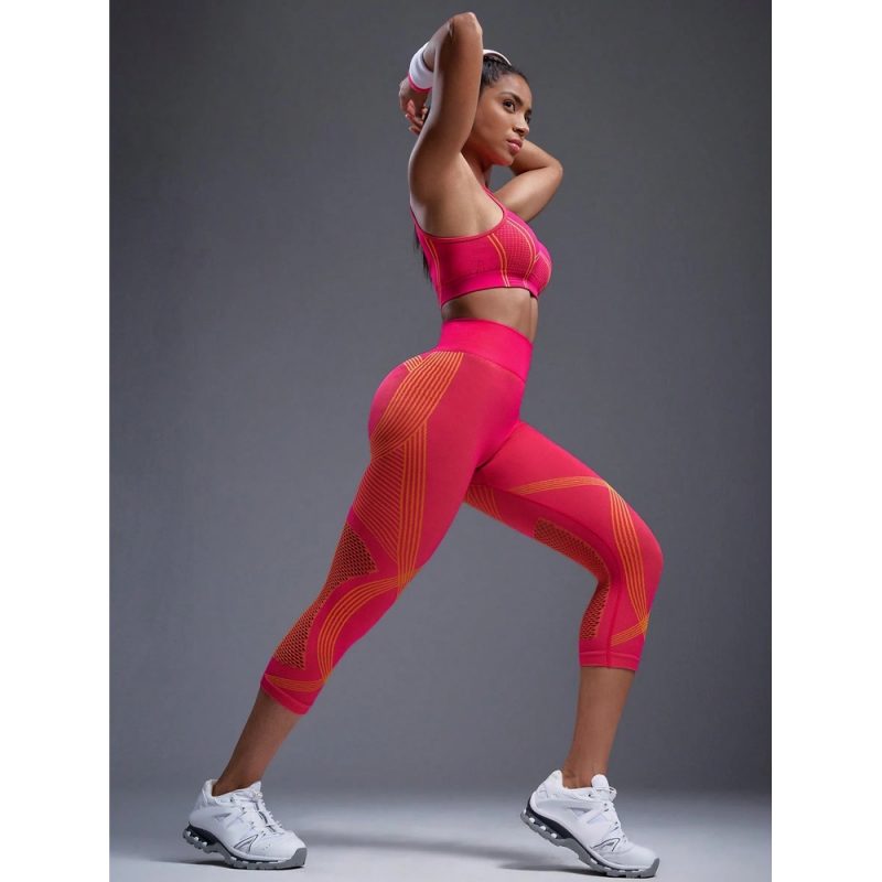 Colanți sport damă push up cu plasă elastică talie înaltă Rosu – FITINT 216 - imagine 4