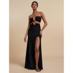 Rochie damă lunga casual decupaj lateral cu spate gol Negru – FITINT 230 2025 7