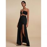 Rochie damă lunga casual decupaj lateral cu spate gol Negru – FITINT 230 2025 11