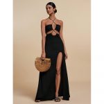 Rochie damă lunga casual decupaj lateral cu spate gol Negru – FITINT 230 2025 17