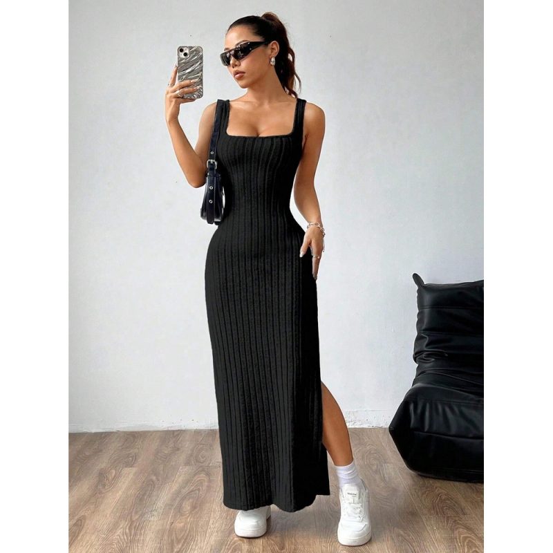 Rochie damă fără mâneci cu despicături laterale Negru – FITINT 128 2025 7