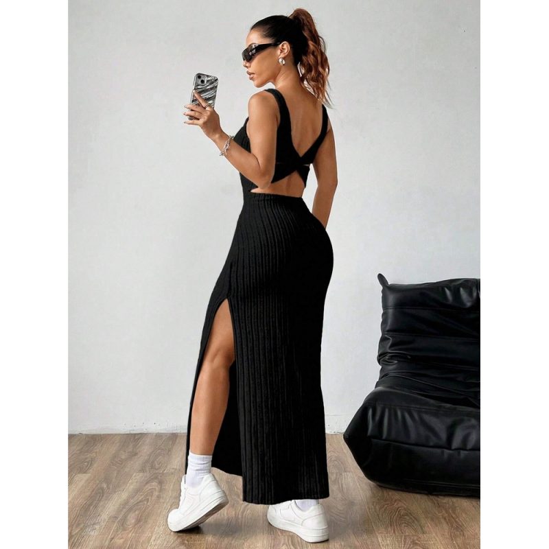 Rochie damă fără mâneci cu despicături laterale Negru – FITINT 128 2025 1