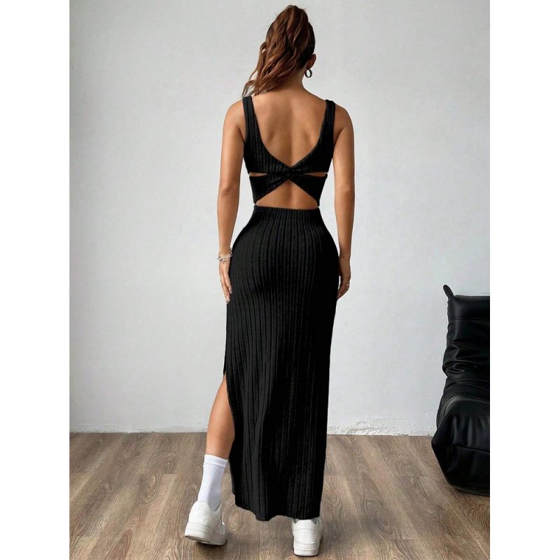 Rochie damă fără mâneci cu despicături laterale Negru – FITINT 128 2025 3