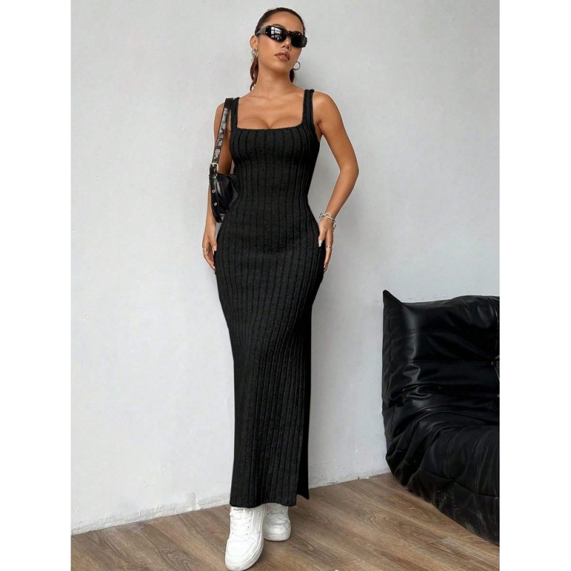 Rochie damă fără mâneci cu despicături laterale Negru – FITINT 128 2025 4