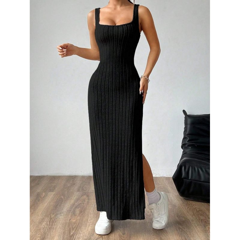 Rochie damă fără mâneci cu despicături laterale Negru – FITINT 128 2025 6