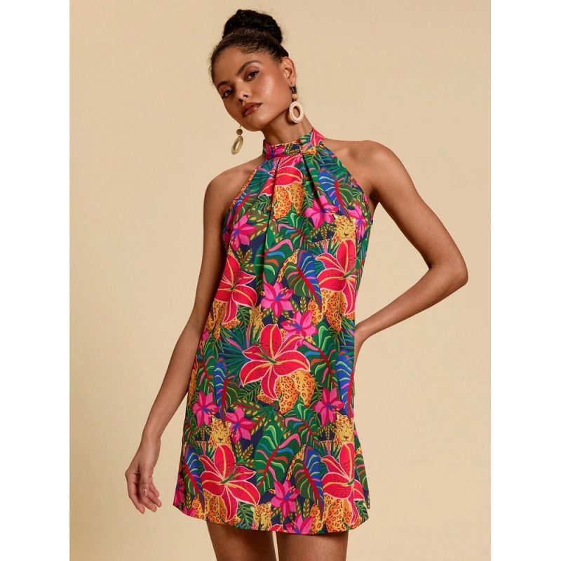 Rochie damă imprimeu floral decolteu spate gol Multicolor – FITINT 329 2025 1