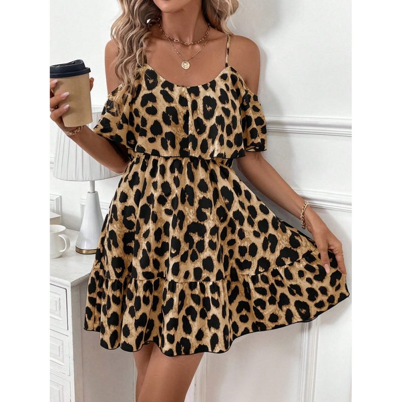 Rochie damă imprimeu leopard volănașe pe umăr Maro – FITINT 503 2025 2