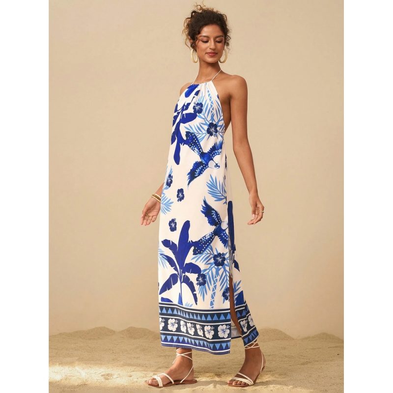 Rochie damă imprimeu tropical spate gol casual plajă Multicolor – FITINT 364 2025 3