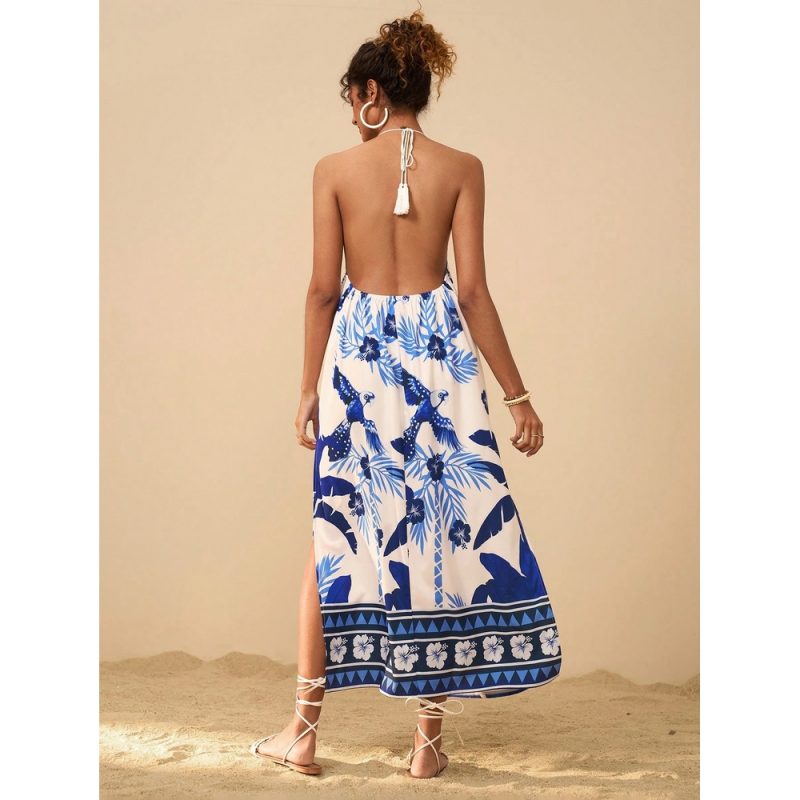 Rochie damă imprimeu tropical spate gol casual plajă Multicolor – FITINT 364 2025 4