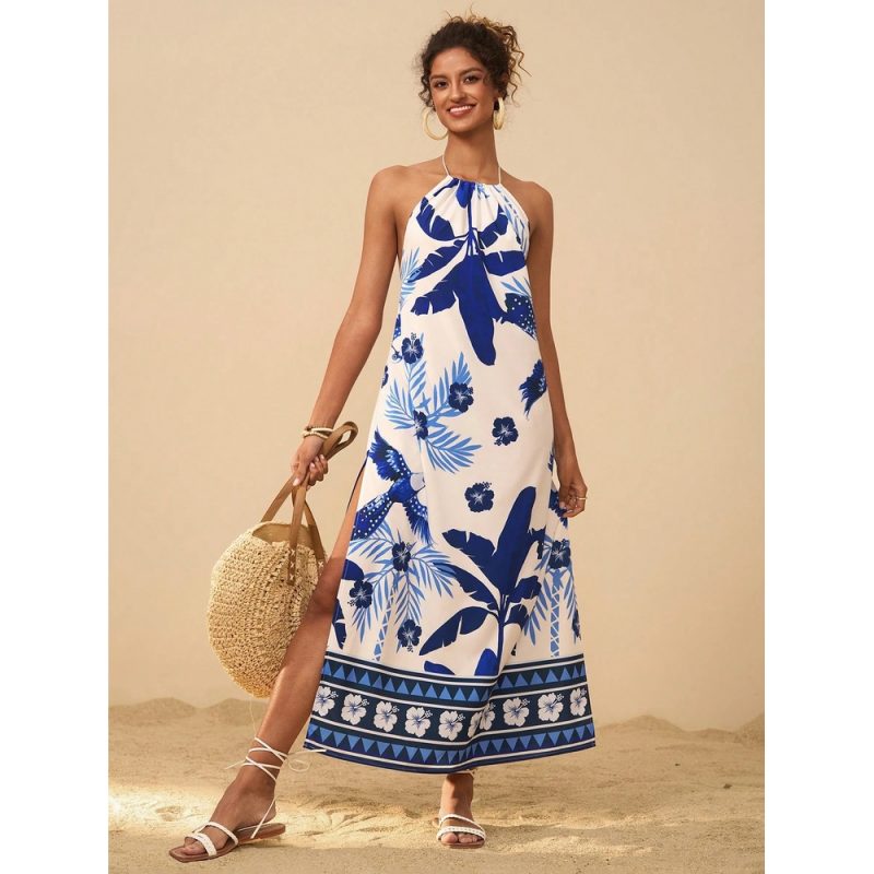 Rochie damă imprimeu tropical spate gol casual plajă Multicolor – FITINT 364 2025 1