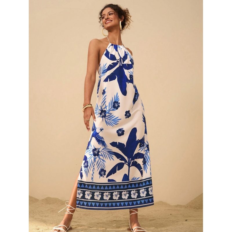 Rochie damă imprimeu tropical spate gol casual plajă Multicolor – FITINT 364 2025 6