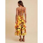 Rochie damă midi imprimeu floral cu spate decupat Galben - FITINT 452 2025 8