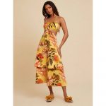 Rochie damă midi imprimeu floral cu spate decupat Galben - FITINT 452 2025 6