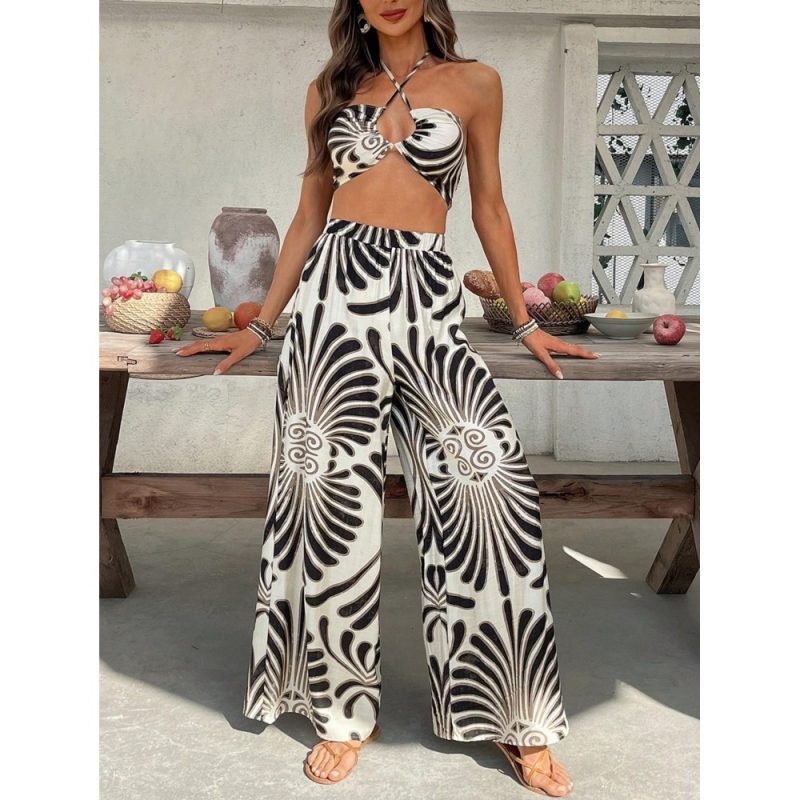 Compleu damă vaporos 2 piese cu top halter Bej - FITINT 426 2025 6
