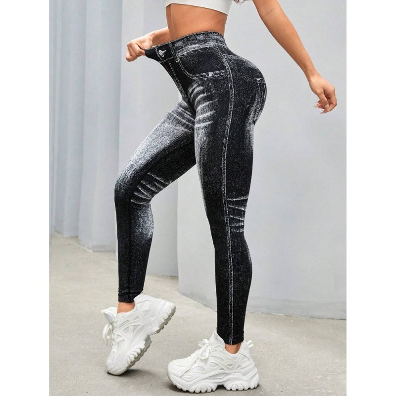 Colanți sport damă push-up talie înaltă Negru – FITINT 244 2025 1