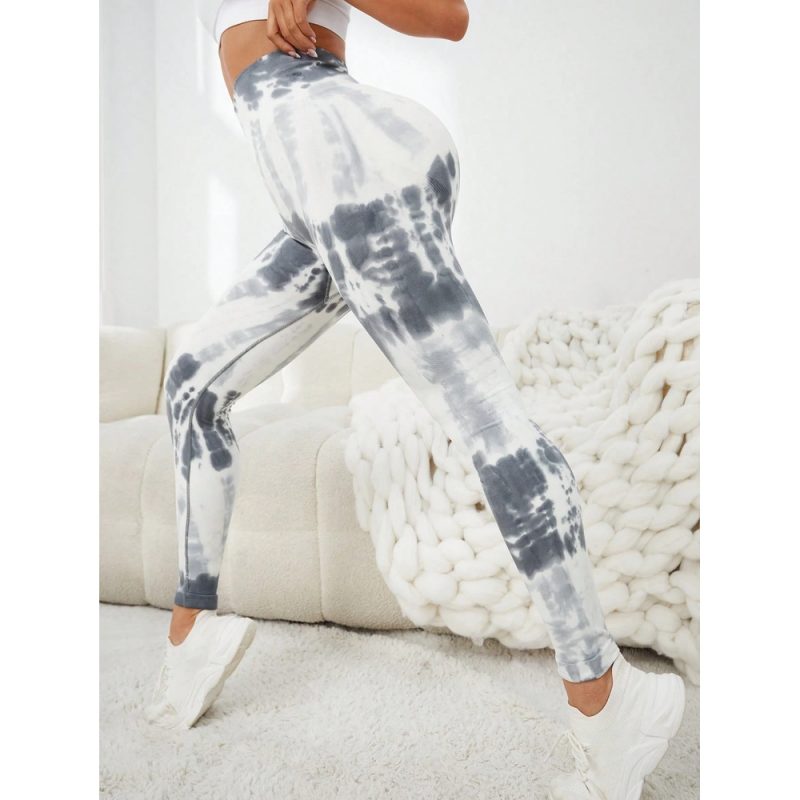 Colanți sport damă tie dye talie înaltă Alb – FITINT 507 2025 3