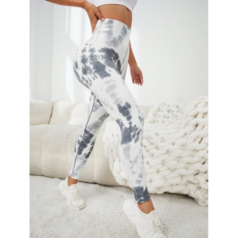 Colanți sport damă tie dye talie înaltă Alb – FITINT 507 2025 5