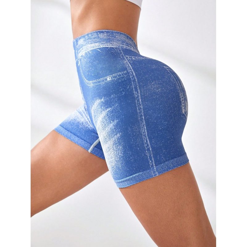 Colanți sport scurti damă push-up talie înaltă Albastru – FITINT 330 2025 4