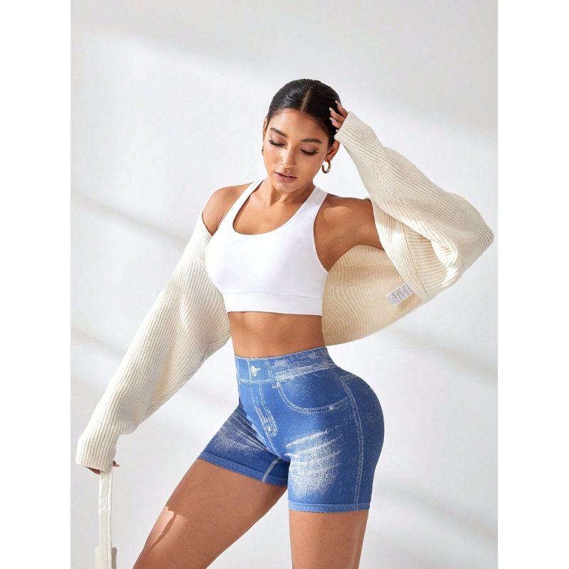 Colanți sport scurti damă push-up talie înaltă Albastru – FITINT 330 2025 5