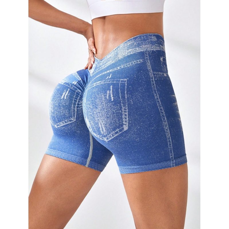 Colanți sport scurti damă push-up talie înaltă Albastru – FITINT 330 2025 7