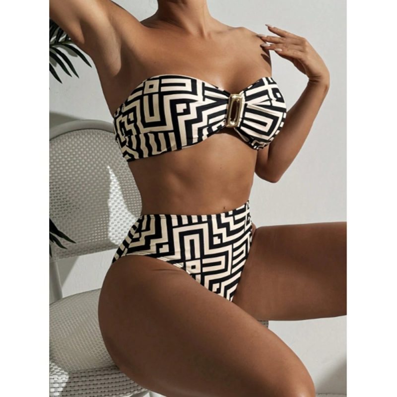 Costum de baie damă 2 piese push-up model geometric – FITINT 151 2025 3