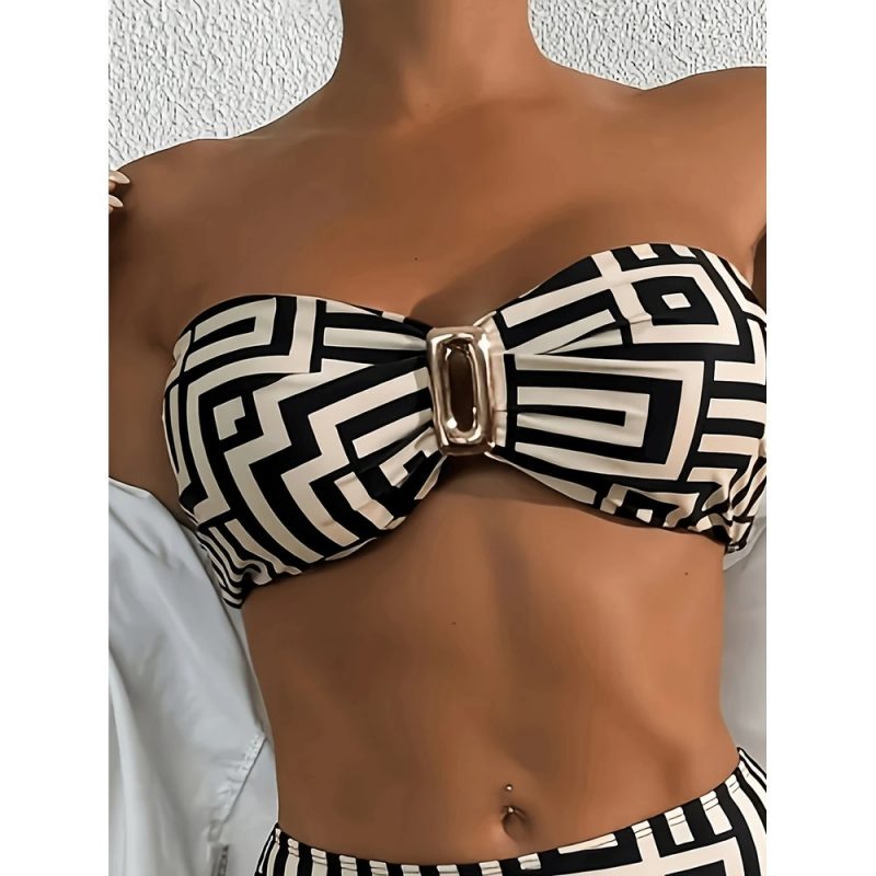 Costum de baie damă 2 piese push-up model geometric – FITINT 151 2025 6