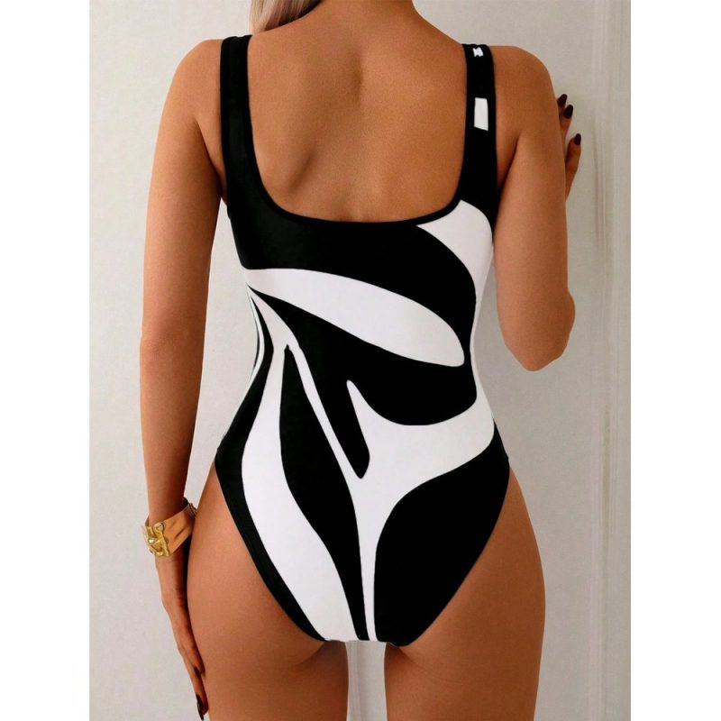 Costum de baie întreg damă Negru cu Alb – FITINT 003 2025 2