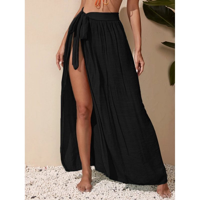 Fustă plajă damă cover up semi transparentă Negru – FITINT 377 2025 5