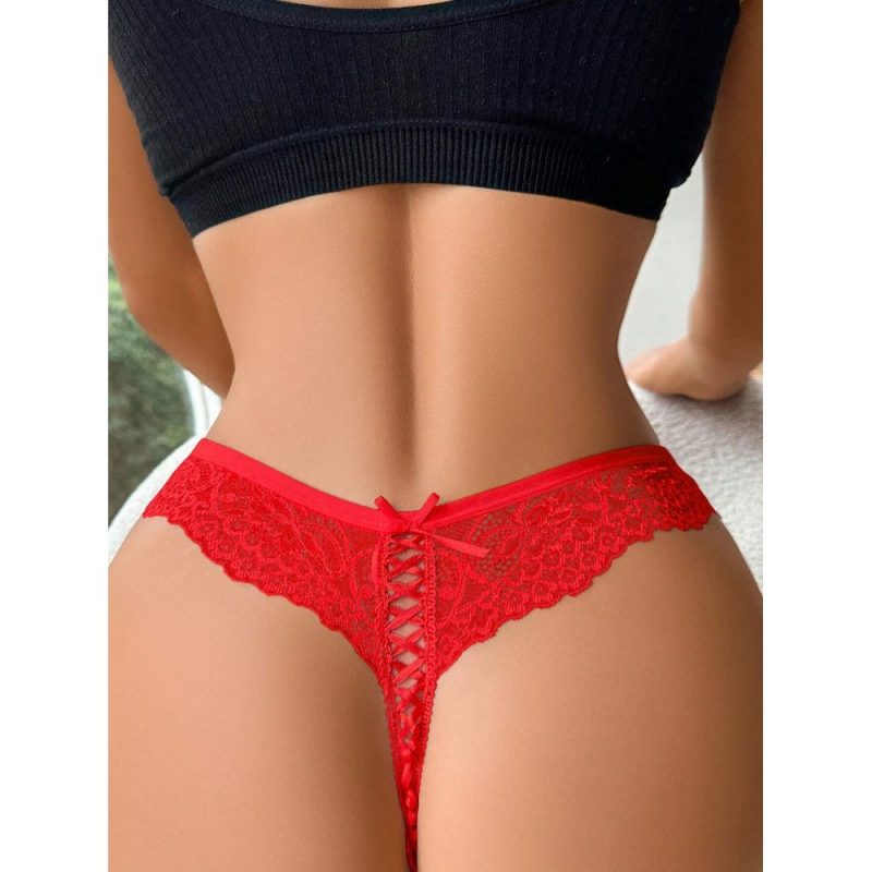 Chiloti dantela tanga dama FITINT Rosu 061 - imagine 2