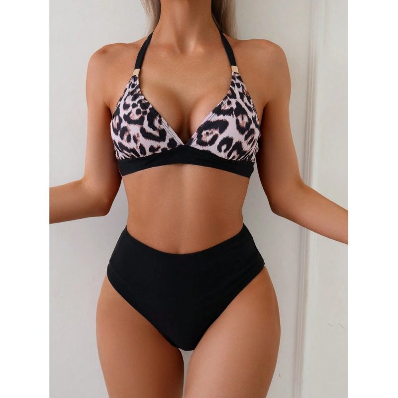 Costum de baie 2 piese damă cu slip talie inaltă Negru – FITINT 434 - imagine 3