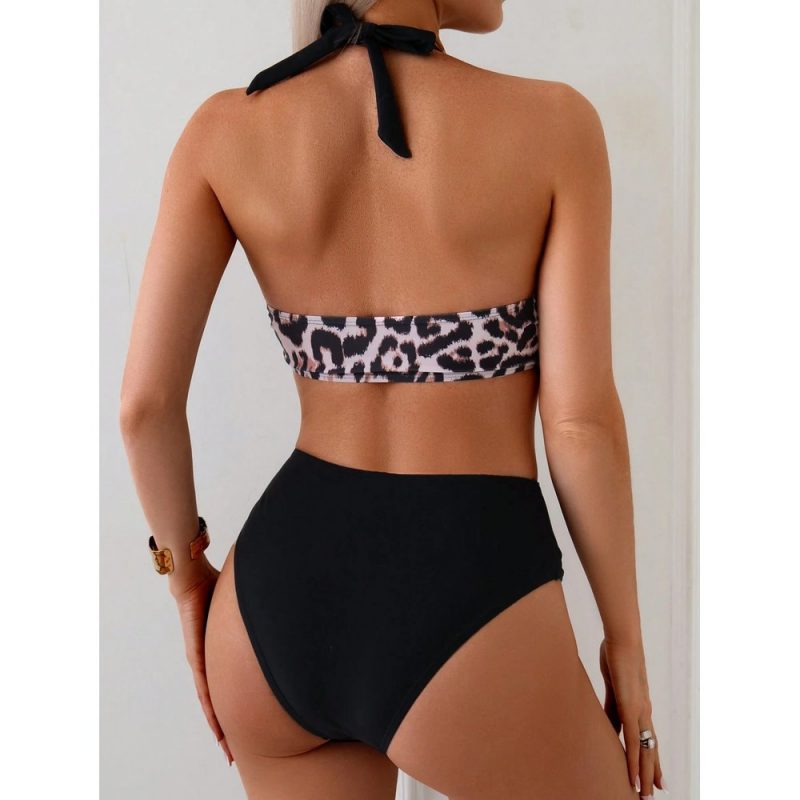 Costum de baie 2 piese damă cu slip talie inaltă Negru – FITINT 434 - imagine 2