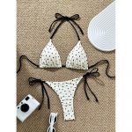 Costum de baie damă tanga 2 piese ajustabil Alb cu buline – FITINT 065