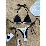 Costum de baie damă tanga 2 piese ajustabil Alb cu buline – FITINT 065 - imagine 2