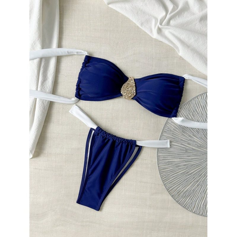 Costum de baie damă tip bandeau Albastru – FITINT 140 - imagine 6